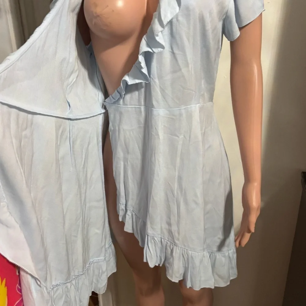 NWT SUNDAY BEST Aritzia Blue Asymmetrical Wrap Dress - Picture 12 of 16